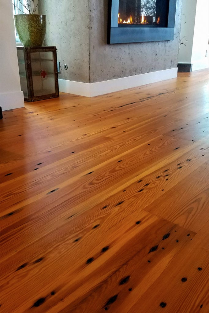 Reclaimed Naily Buckshot Heart Pine Flooring - Tung Oil Finish
