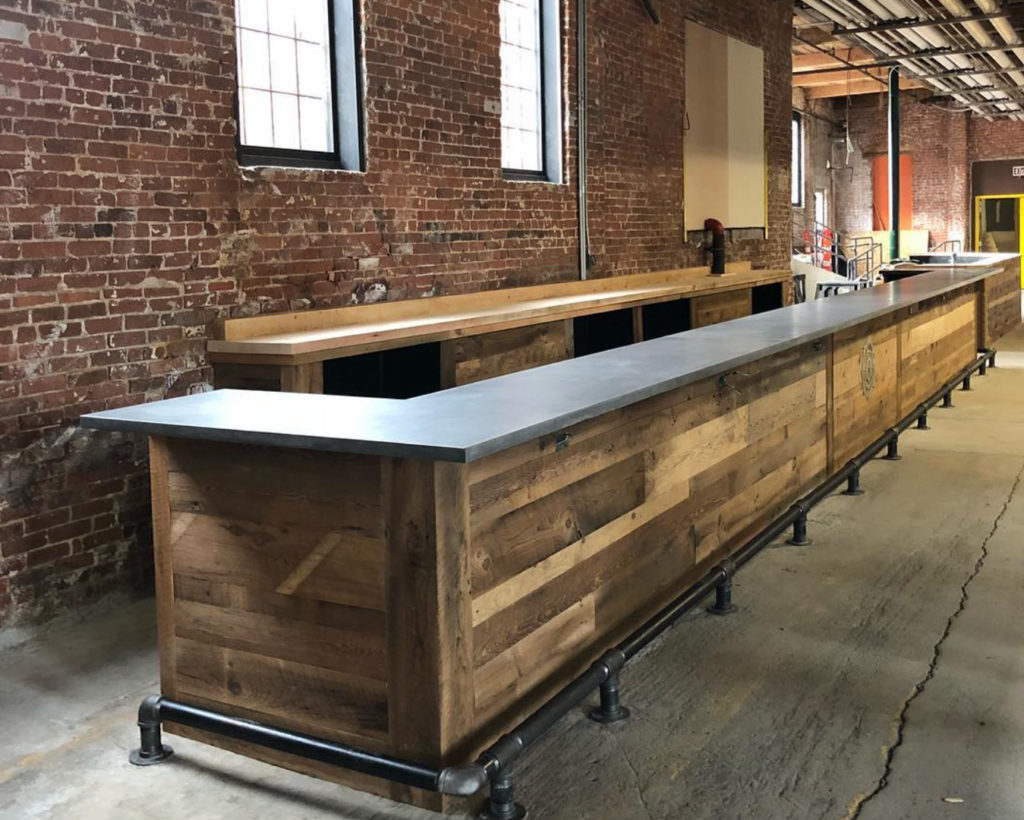 Buildout of Rhode Island Brewery Bar with Reclaimed Wood Paneling