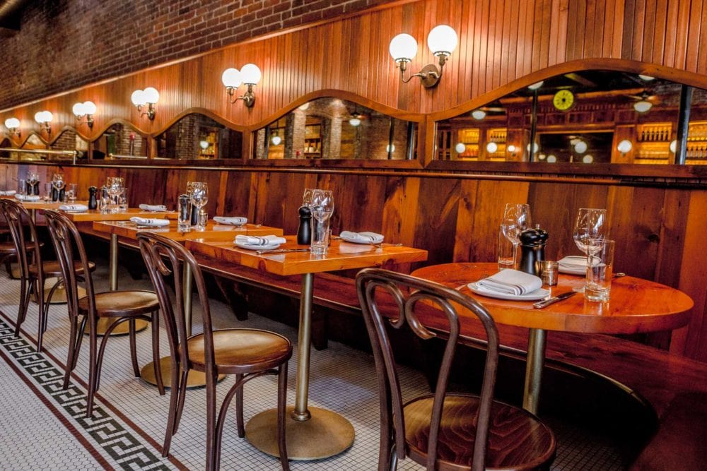 Capo Restaurant Reclaimed White Pine Banquette & Tables