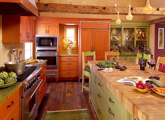Reclaimed Hand-Hewn Beams & Bamboo Counter ~ Private Residence