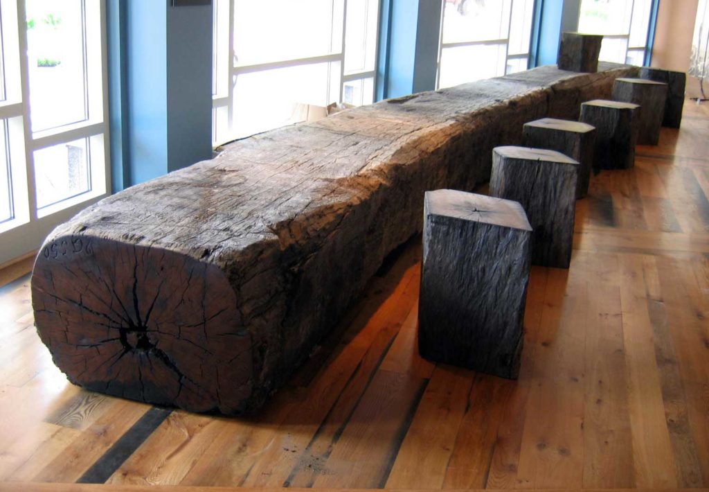 Reclaimed Southern Live Oak Museum Bench & Pedestals ~ Boston, Massachusetts