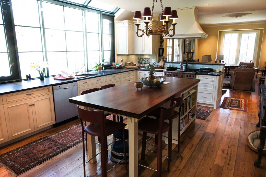 Reclaimed Red & White Oak Flooring & Reclaimed Walnut Countertop Kitchen Island ~ Private Residence, Hingham, Massachusetts