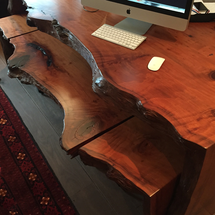 Salvaged Redwood Slab Desk in Private Home
