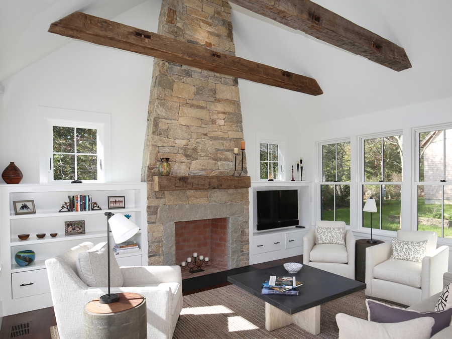 Salvaged Hand-Hewn Fireplace Mantel and Beams