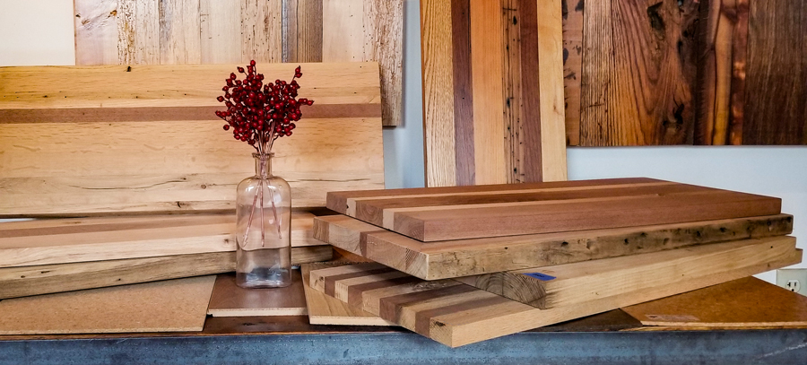 Longleaf Lumber Reclaimed Wood Cutting Boards in Cambridge Showroom