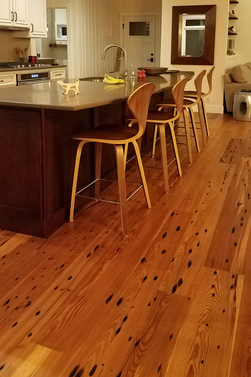 Reclaimed Naily Buckshot Heart Pine Flooring - Tung Oil Finish