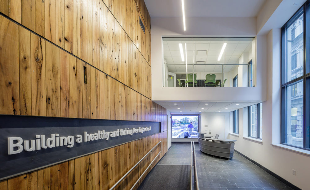 Rustic Oak Reclaimed Wood Paneling in Boston Office Building