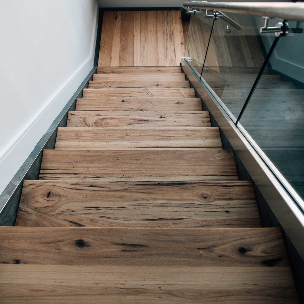 Reclaimed Hickory Treads Installed In Steel Staircase by NS Builders in Boston
