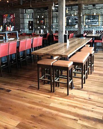 Reclaimed Oak Flooring and Tables at Brick & Beam Tavern in Quincy, MA
