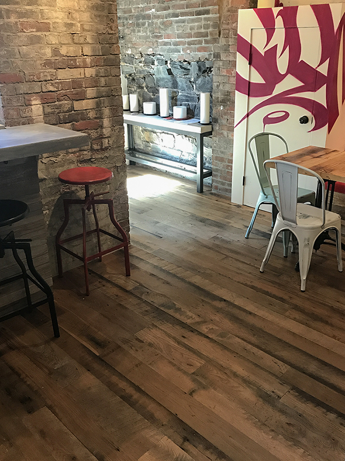 Reclaimed Skip-Planed Oak Flooring - Boston Restaurant