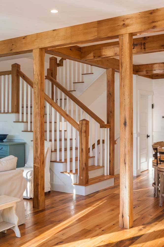 Reclaimed Red & White Oak Flooring, Stairs, and Beam Wraps