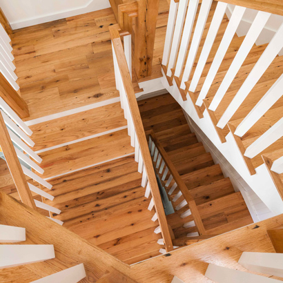 Reclaimed Red & White Oak Stair Treads in Maine Home