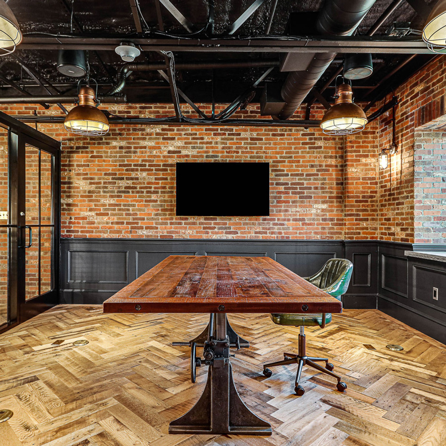Reclaimed Skip-Planed Oak Herringbone Flooring - Boston Scally Co.