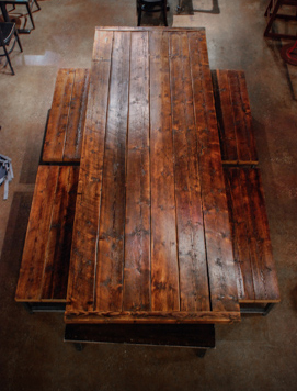 Reclaimed Spruce Wood Table & Benches