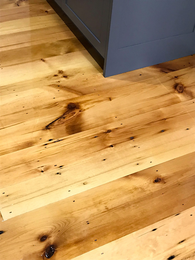 Reclaimed White Pine Floor Finished With Clear Oil-Based Poly