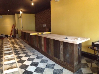 Reclaimed Wood Bar Top for Thistle Pig Restaurant by Longleaf Lumber