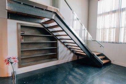 reclaimed hickory and steel stair frame