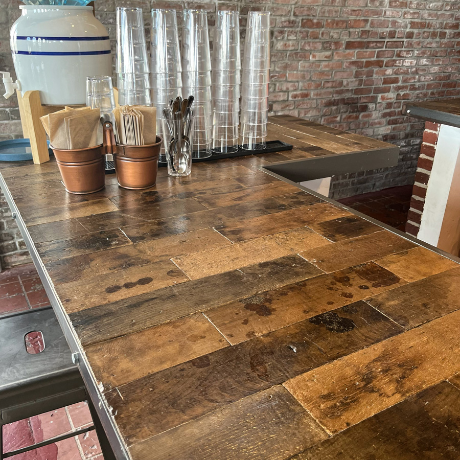 Salvaged Factory Maple Flooring Restaurant Counter