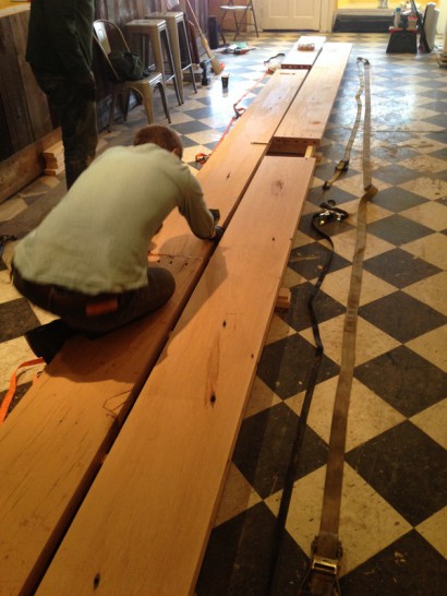 Reclaimed Wood Bar Top for Thistle Pig Restaurant by Longleaf Lumber