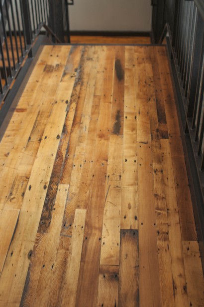 Reclaimed maple flooring at An Unlikely Story bookstore
